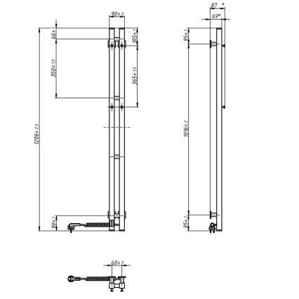 Elektrinis rankšluosčių džiovintuvas su termostatu SILOUETTE 70W 120x9 cm juodas dešininis
