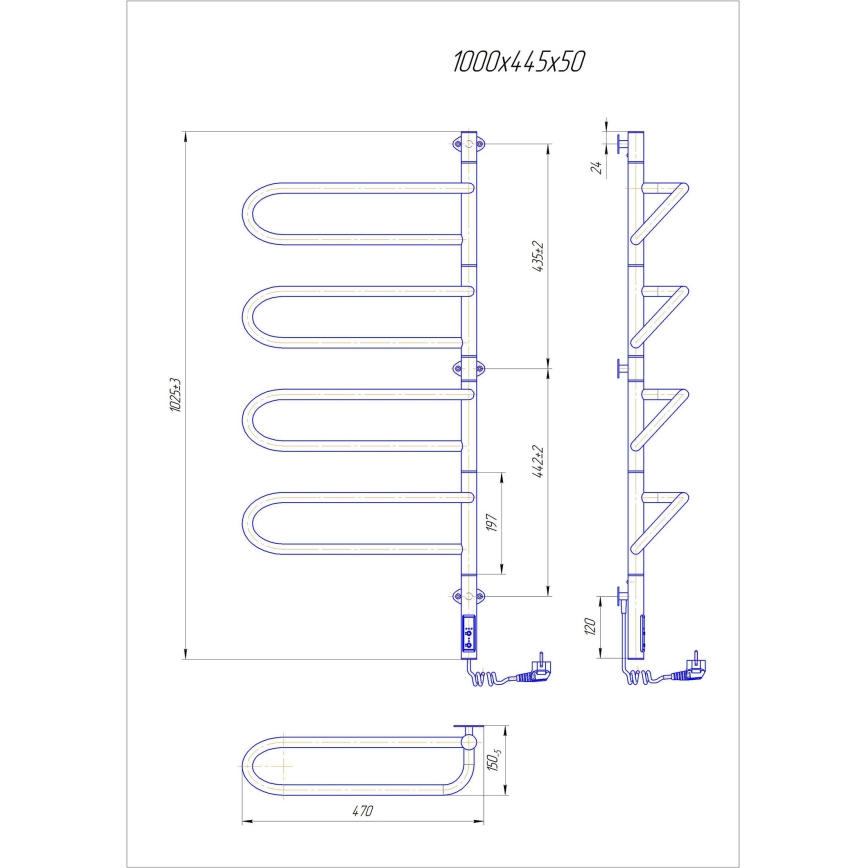 Elektrinis sukamasis rankšluosčių džiovintuvas ELECTRA 120W/230V 100x44,5 cm nerūdijančio plieno/chromuotas dešinė