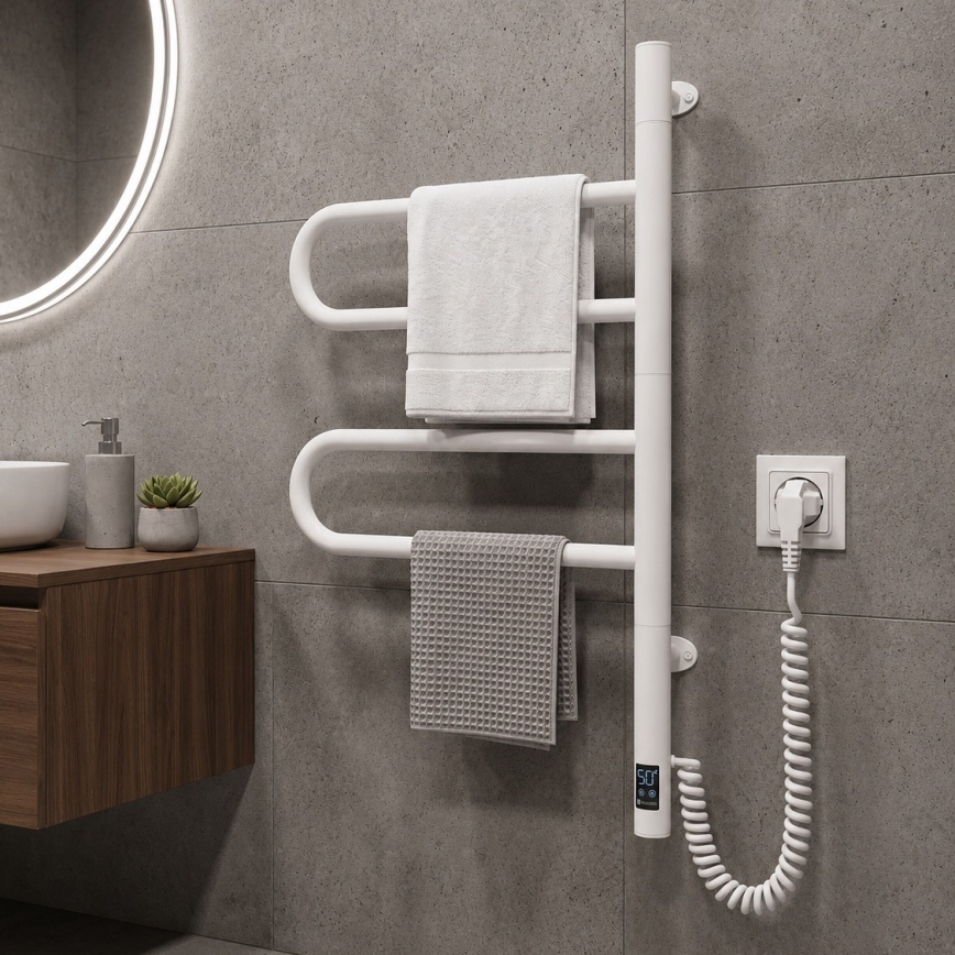 Elektrinis sukamasis rankšluosčių džiovintuvas su termostatu FOUETTE 60W 65x49 cm baltas