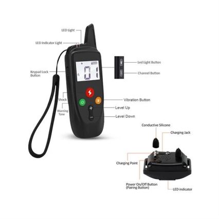 Elektrinis šunų dresūros antkaklis 52cm 500m 3,7V 300 mAh IP67
