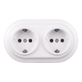 Elhard - Dviguba keraminė retro rozetė namams su rėmeliu SCHUKO 230V balta