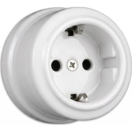Elhard - Dviguba sieninė keraminė retro rozetė su rėmeliu, SCHUKO, 230 V, balta