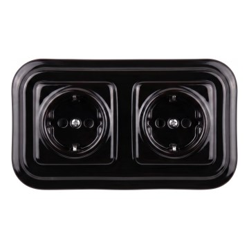 Elhard - Dvigubas keraminis retro sieninis lizdas su SCHUKO rėmeliu 230V juodas