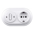 Elhard - Keramikinis retro jungiklis Nr. 1 ir 230V lizdas su SCHUKO rėmeliu, baltas
