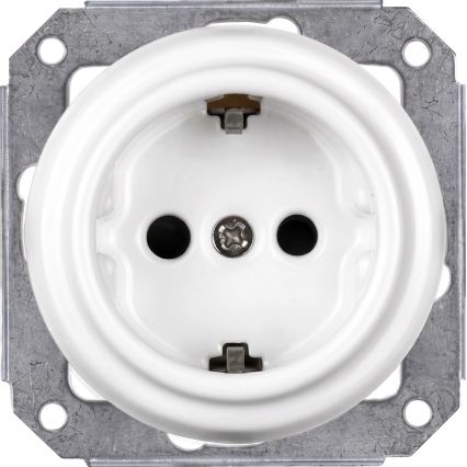 Elhard - Keramikinis retro jungiklis Nr. 1 ir 230V lizdas su SCHUKO rėmeliu, baltas