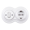 Elhard - keramikinis retro jungiklis Nr. 1 ir 230V lizdas su SCHUKO rėmeliu, baltas