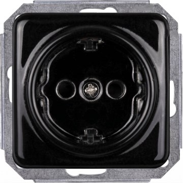 Elhard - Keraminė retro namų rozetė be rėmelio SCHUKO 230V juoda