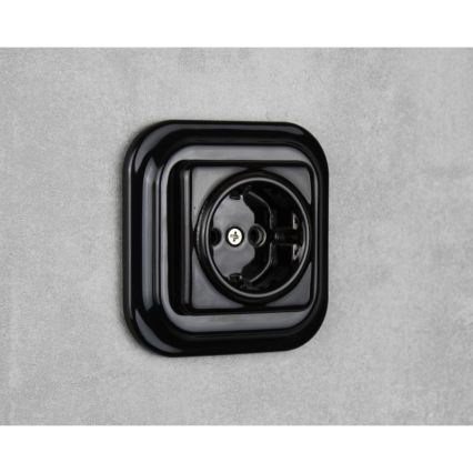Elhard - Keraminė retro namų rozetė be rėmelio SCHUKO 230V juoda