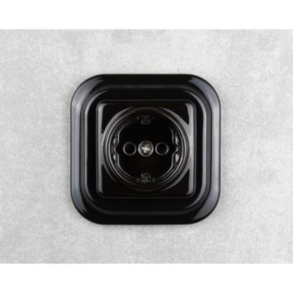 Elhard - Keraminė retro namų rozetė be rėmelio SCHUKO 230V juoda