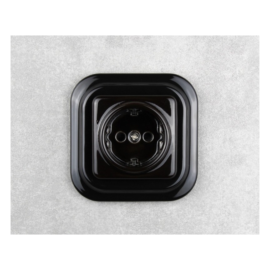 Elhard - Keraminė retro namų rozetė be rėmelio SCHUKO 230V juoda