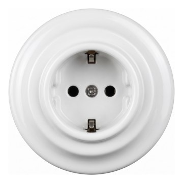 Elhard - keraminė retro namų rozetė su rėmeliu SCHUKO 230V balta