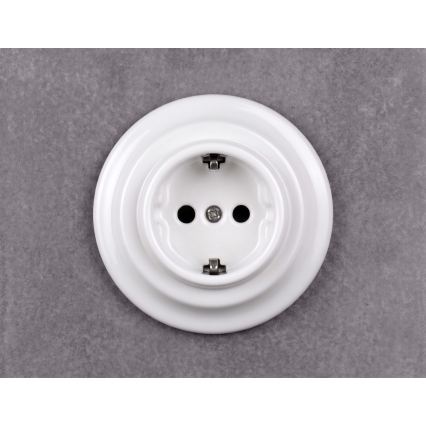 Elhard - keraminė retro namų rozetė su rėmeliu SCHUKO 230V balta