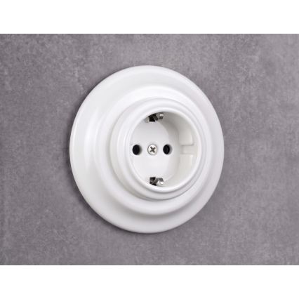 Elhard - keraminė retro namų rozetė su rėmeliu SCHUKO 230V balta