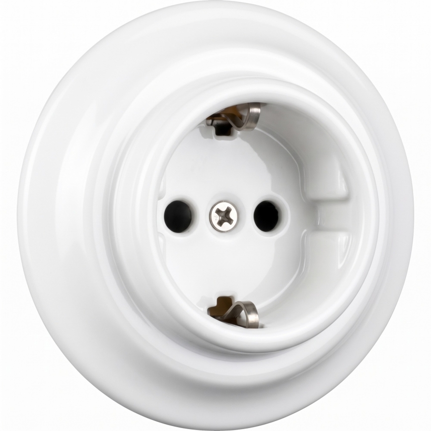 Elhard - keraminė retro namų rozetė su rėmeliu SCHUKO 230V balta
