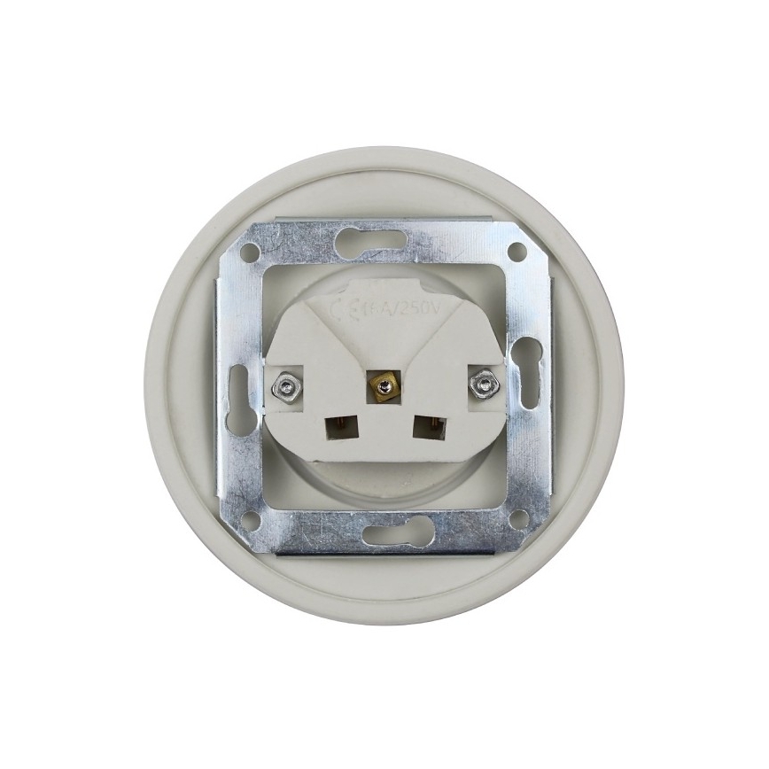 Elhard - keraminė retro namų rozetė su rėmeliu SCHUKO 230V balta