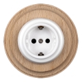 Elhard - Keraminė retro namų rozetė su rėmeliu SCHUKO 230V balta/šviesi mediena
