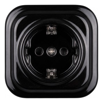 Elhard - Keraminė retro namų rozetė su rėmeliu SCHUKO 230V juoda