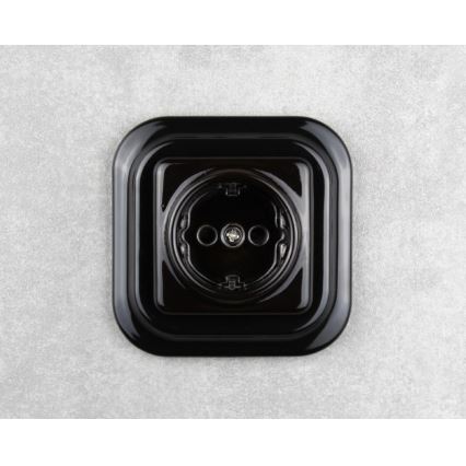 Elhard - Keraminė retro namų rozetė su rėmeliu SCHUKO 230V juoda