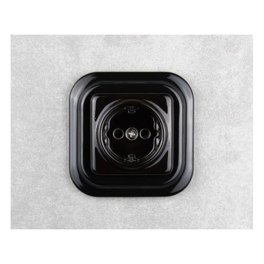 Elhard - Keraminė retro namų rozetė su rėmeliu SCHUKO 230V juoda