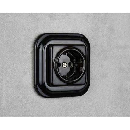 Elhard - Keraminė retro namų rozetė su rėmeliu SCHUKO 230V juoda