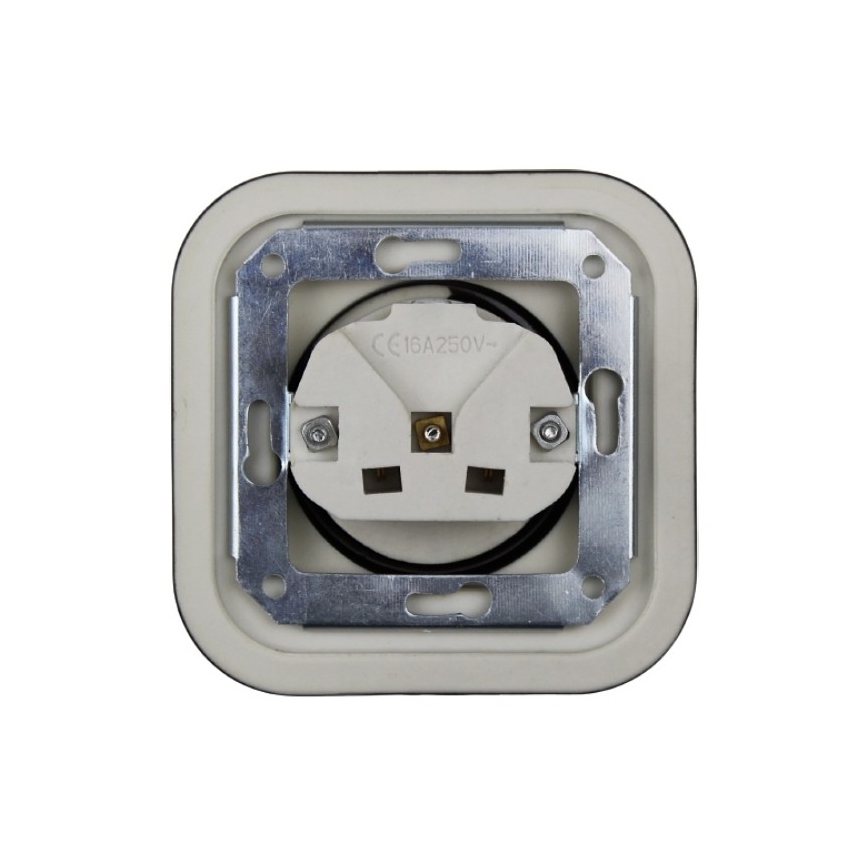 Elhard - Keraminė retro namų rozetė su rėmeliu SCHUKO 230V juoda