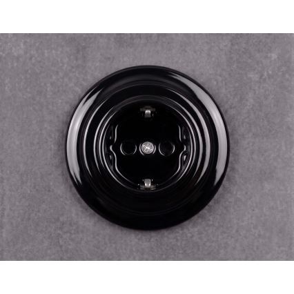 Elhard - Keraminė retro namų rozetė su rėmeliu SCHUKO 230V juoda