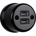Elhard - Keraminė retro rozetė 2xUSB-A juoda