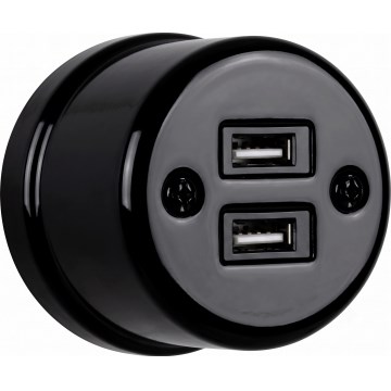 Elhard - Keraminė retro rozetė 2xUSB-A juoda
