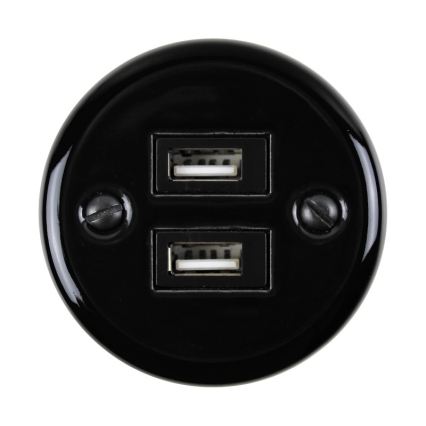 Elhard - Keraminė retro rozetė 2xUSB-A juoda