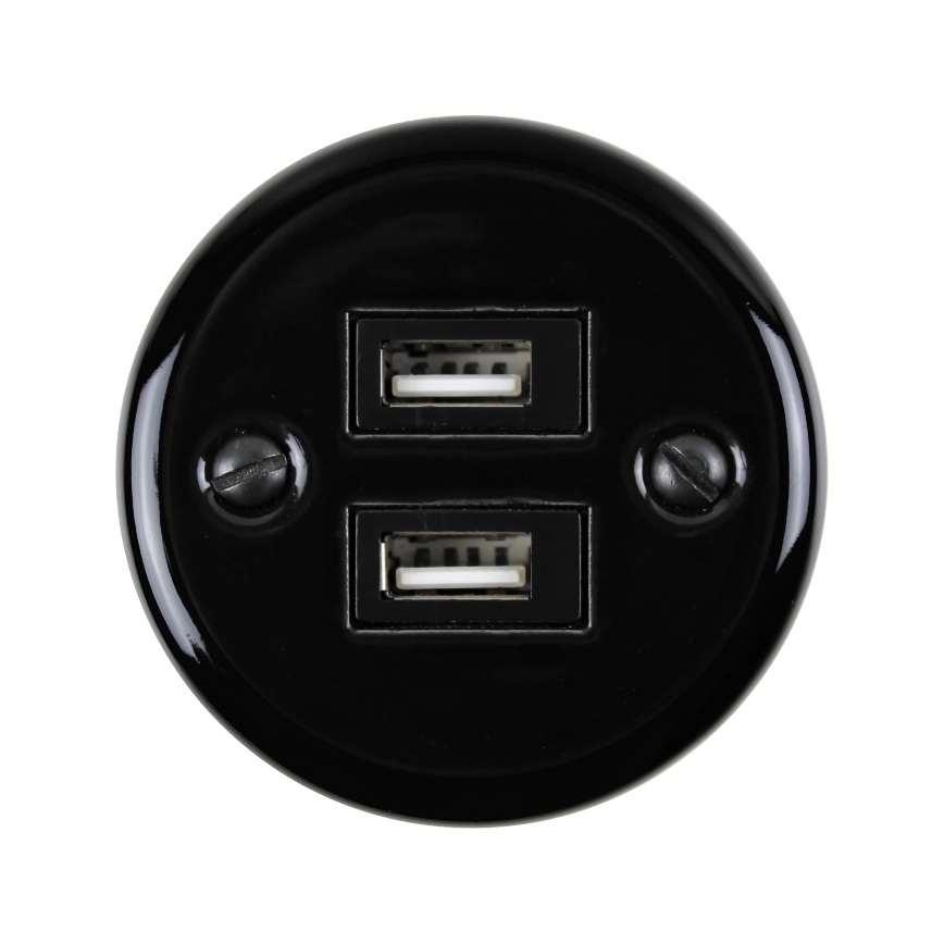 Elhard - Keraminė retro rozetė 2xUSB-A juoda