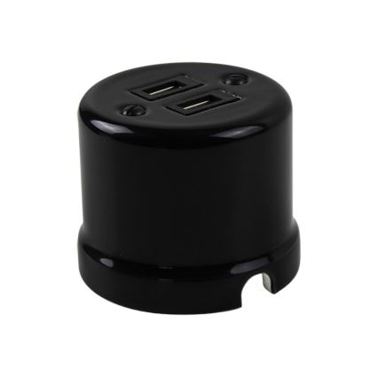 Elhard - Keraminė retro rozetė 2xUSB-A juoda