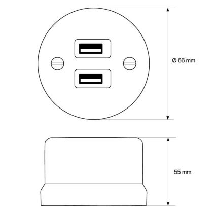 Elhard - Keraminė retro rozetė 2xUSB-A juoda