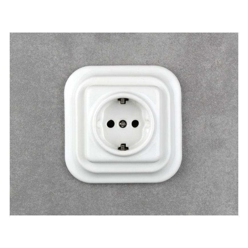 Elhard - keraminė retro rozetė namams be rėmelio SCHUKO 230 V balta