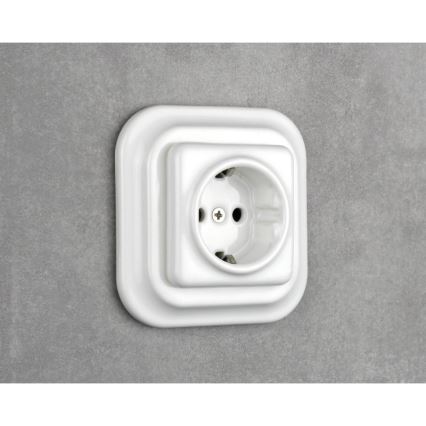 Elhard - keraminė retro rozetė namams be rėmelio SCHUKO 230 V balta
