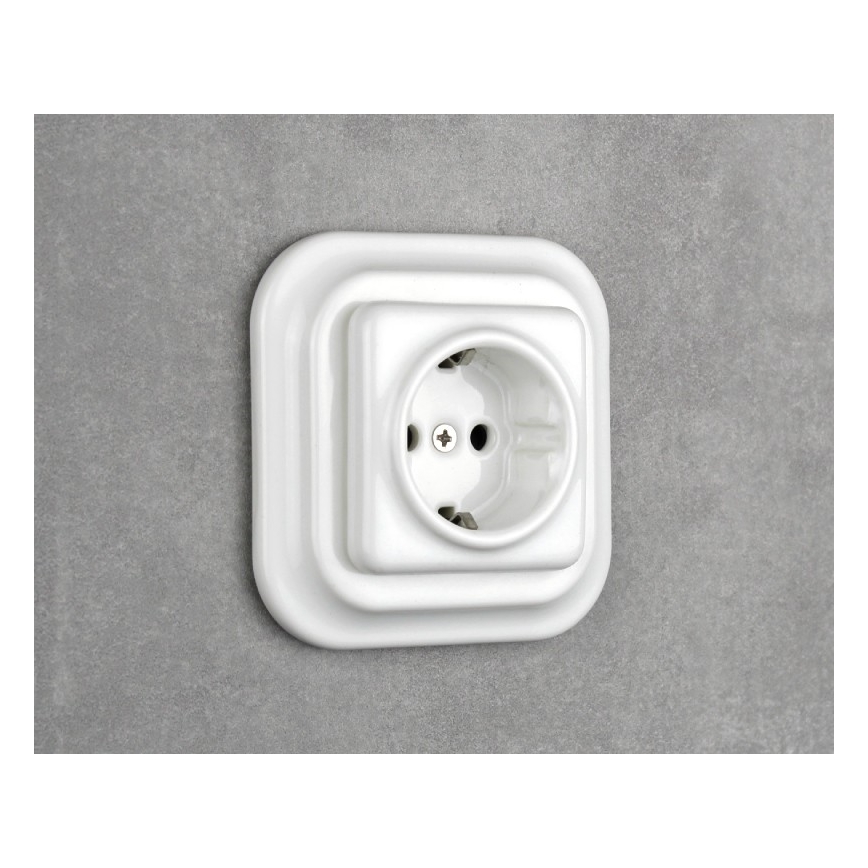 Elhard - keraminė retro rozetė namams be rėmelio SCHUKO 230 V balta