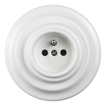Elhard - keraminė retro sieninė rozetė su rėmeliu 230 V balta