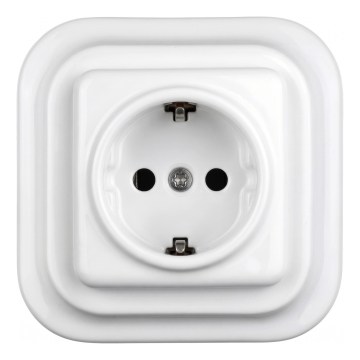 Elhard - Keraminė retro sieninė SCHUKO rozetė su rėmeliu, 230 V, balta