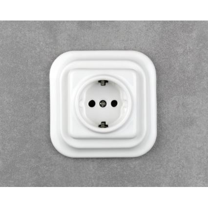 Elhard - Keraminė retro sieninė SCHUKO rozetė su rėmeliu, 230 V, balta