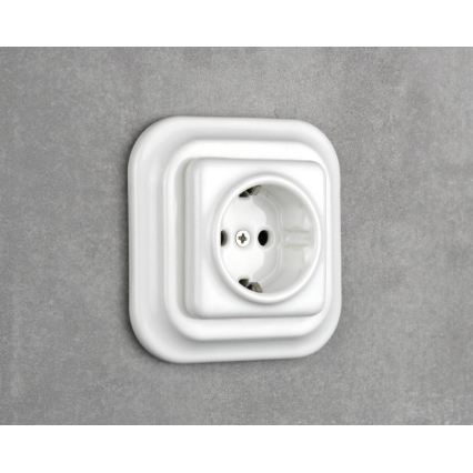 Elhard - Keraminė retro sieninė SCHUKO rozetė su rėmeliu, 230 V, balta