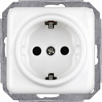 Elhard - Keraminė retro sieninė SCHUKO rozetė su rėmeliu, 230 V, balta