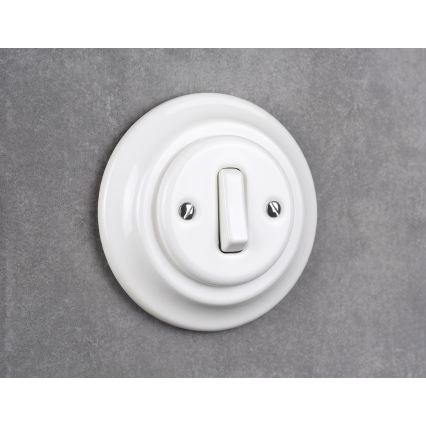 Elhard - Keraminis retro viengubas jungiklis su rėmeliu č. 1 baltas