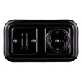 Elhard - Keraminis retro vienpolinis jungiklis Nr. 1 ir SCHUKO 230V lizdas su rėmeliu juodas