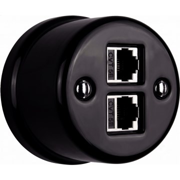 Elhard - Retro keraminė duomenų rozetė 2x RJ45, juoda