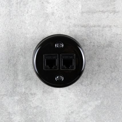Elhard - Retro keraminė duomenų rozetė 2x RJ45, juoda