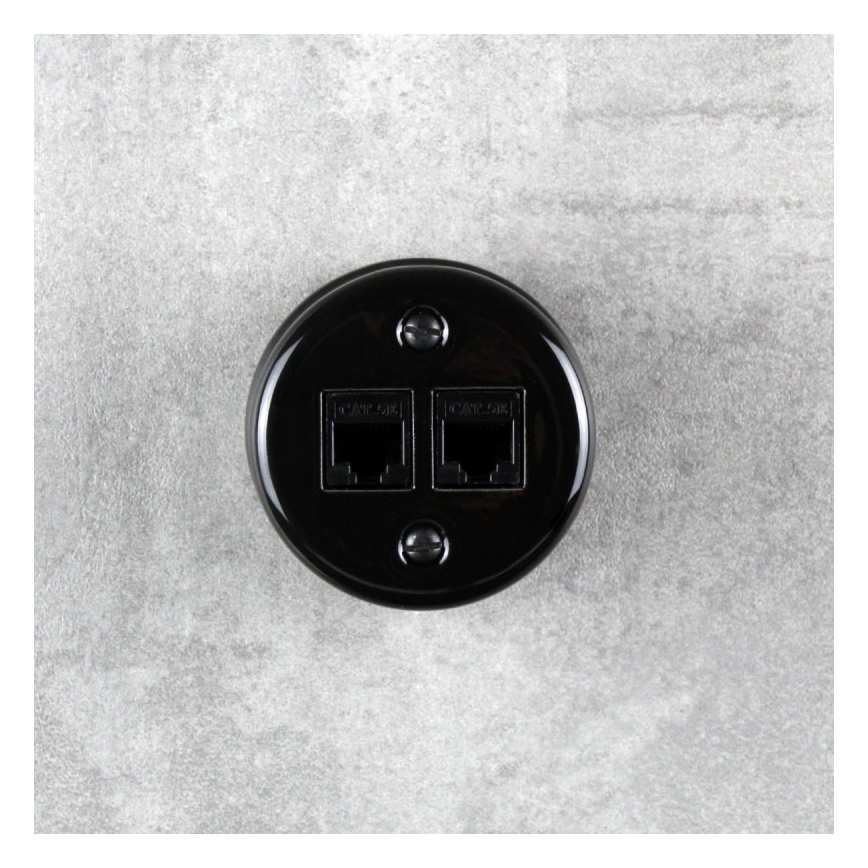 Elhard - Retro keraminė duomenų rozetė 2x RJ45, juoda