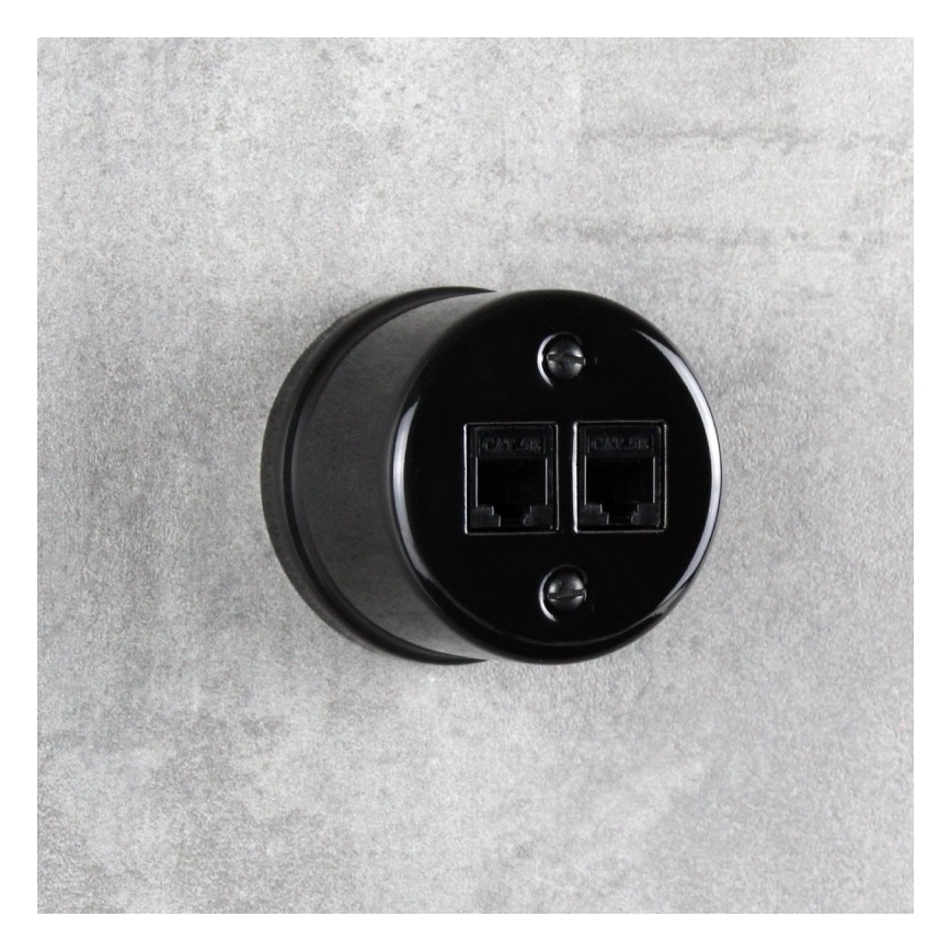 Elhard - Retro keraminė duomenų rozetė 2x RJ45, juoda