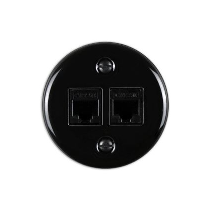 Elhard - Retro keraminė duomenų rozetė 2x RJ45, juoda
