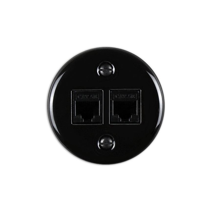 Elhard - Retro keraminė duomenų rozetė 2x RJ45, juoda