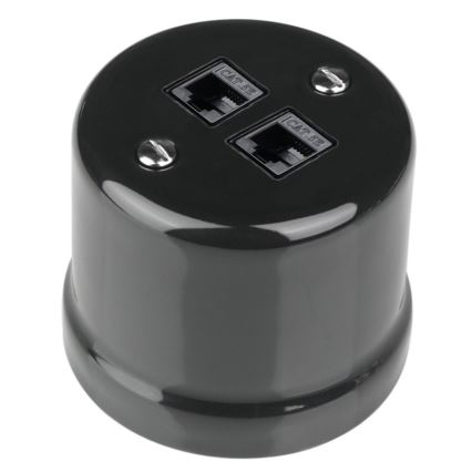 Elhard - Retro keraminė duomenų rozetė 2x RJ45, juoda