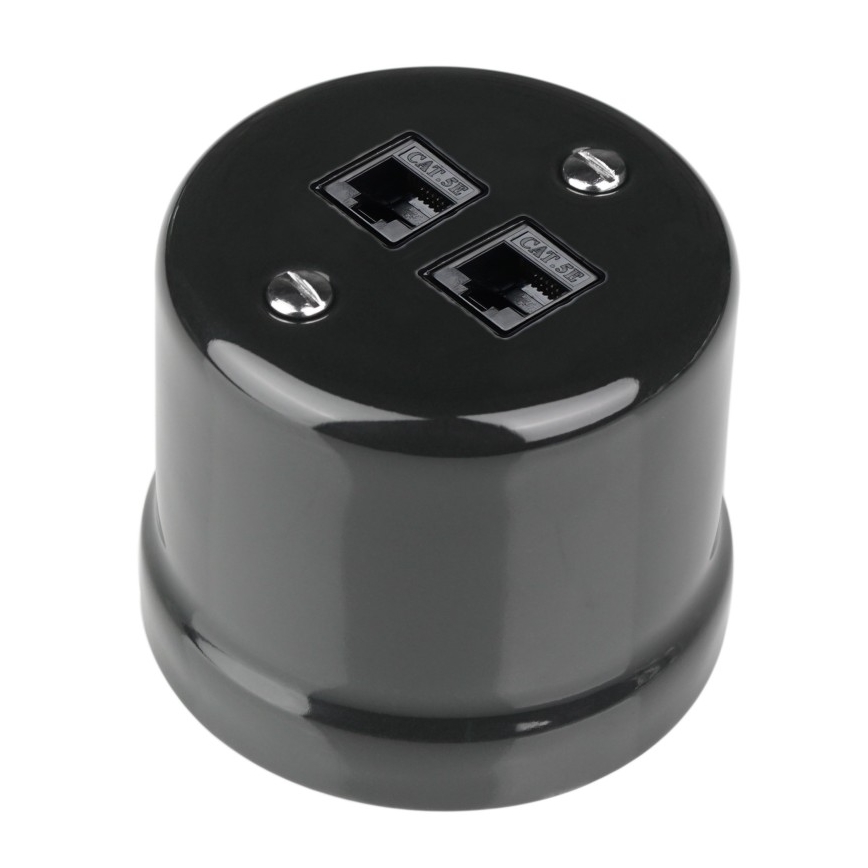 Elhard - Retro keraminė duomenų rozetė 2x RJ45, juoda